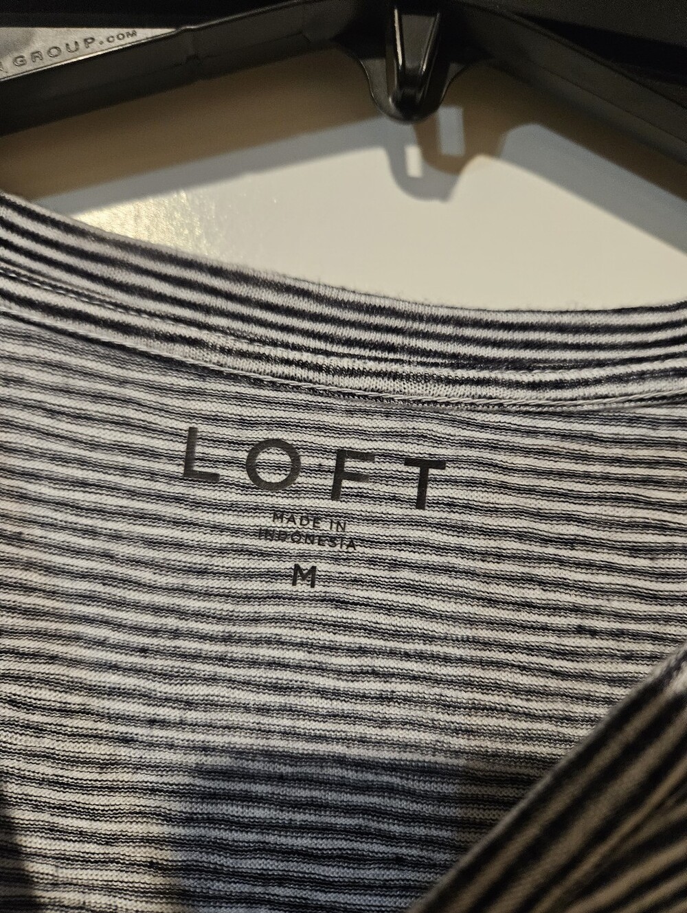 LOFT Black & White Striped Long-Sleeve Crewneck Top
